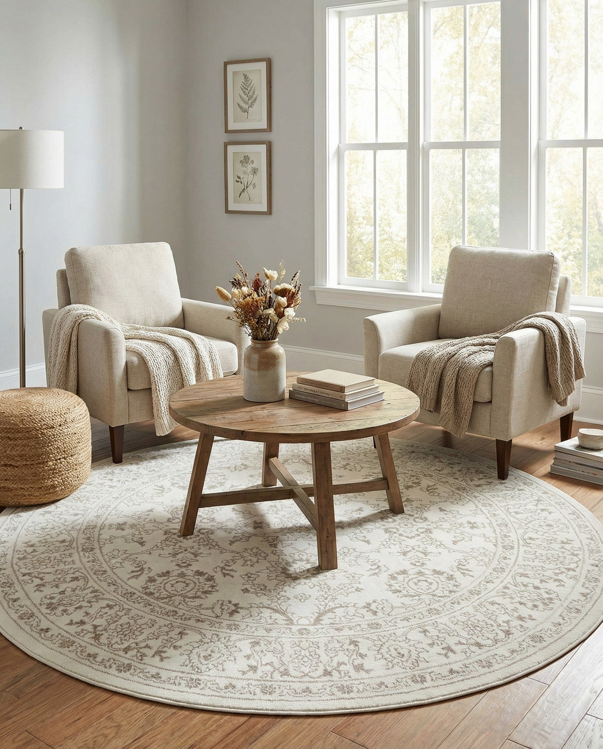 Savannah Elegance Collection Area Rug - Augusta (Ivory) Round Ivory  lifestyle 107