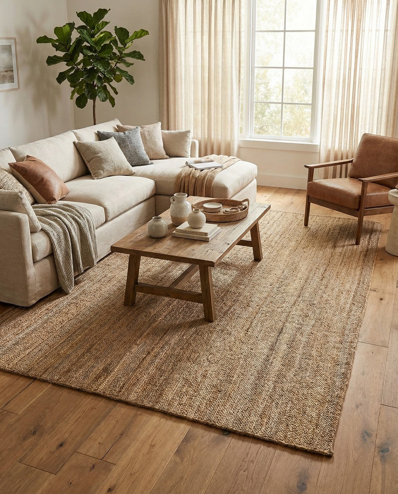 Woven Seaside Jute Collection Area Rug - Savannah (Natural) Rectangle Natural  lifestyle 28