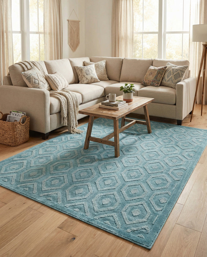 Garden Lattice Charm Collection Area Rug - Arbor (Aqua) Rectangle Aqua  lifestyle 8