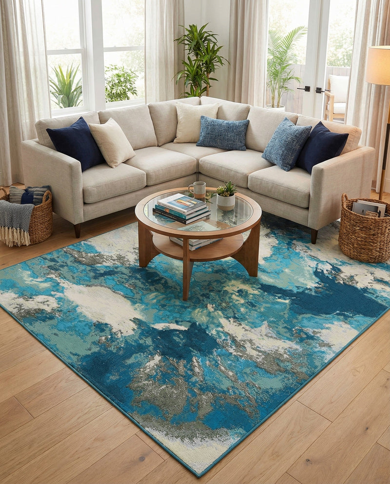 Urban Terrace Collection Area Rug -  Gazebo Rectangle Blue and Ivory  lifestyle 12
