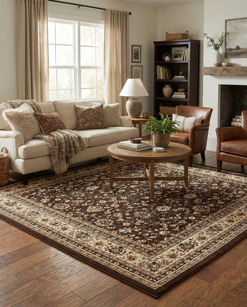 Isfahan Elegance Collection Area Rug - Naghsh-e Jahan (Brown) Square Brown  lifestyle 83