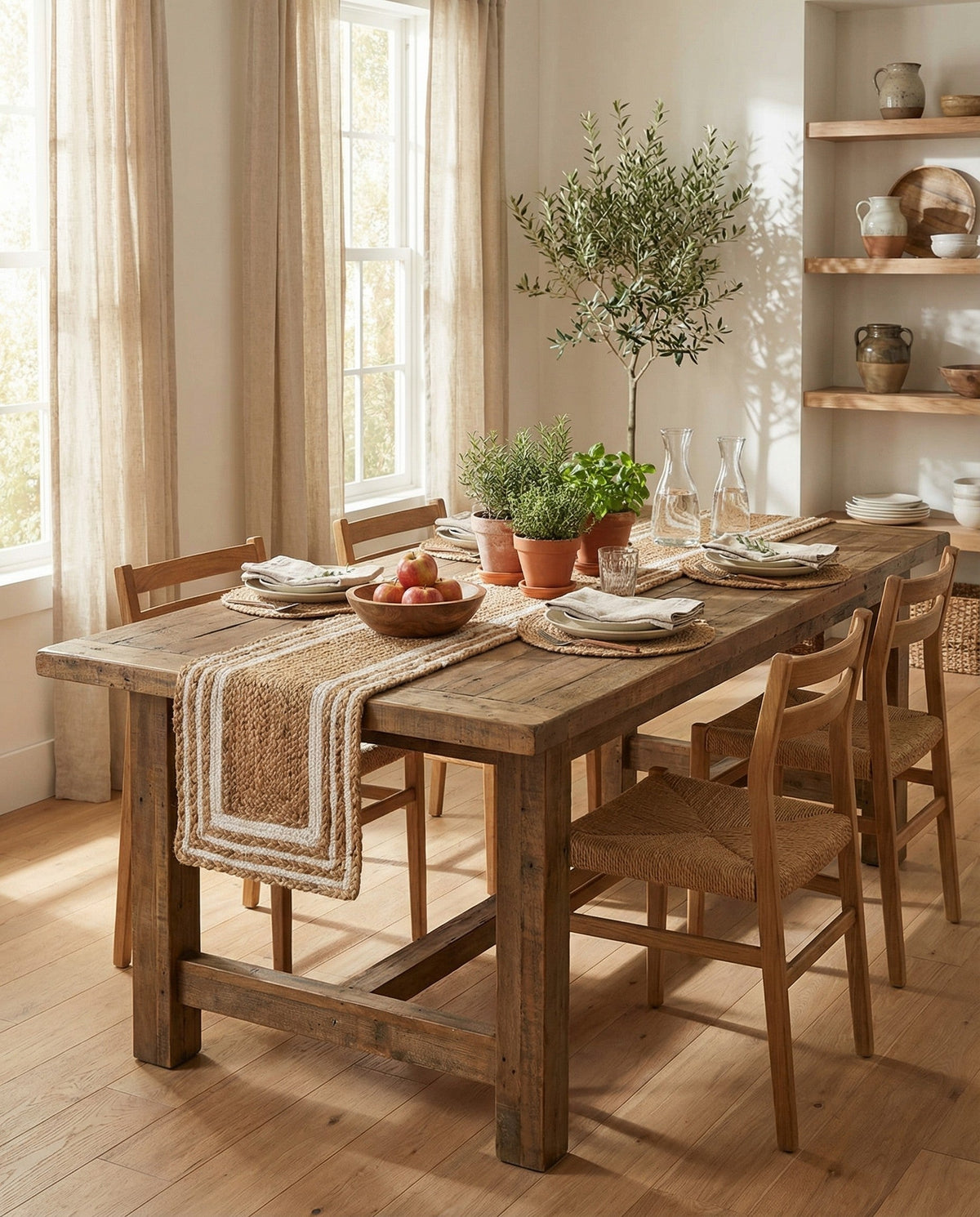 Woven Seaside Jute Collection Area Rug - Nantucket Table Runner Natural and White  lifestyle 73
