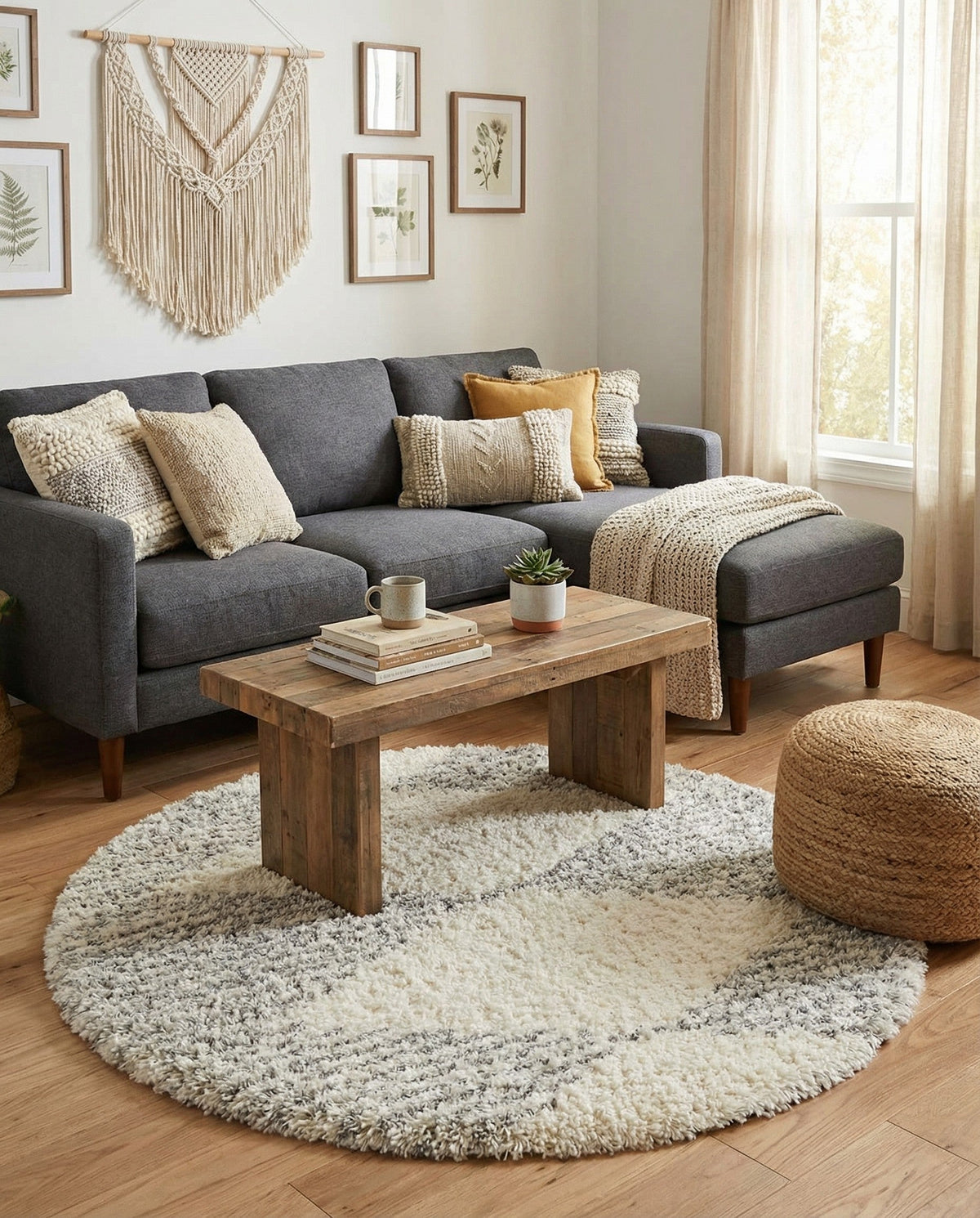 Eternal Plush Oasis Collection Area Rug -  Bliss Round Pearl and Gray  lifestyle 92
