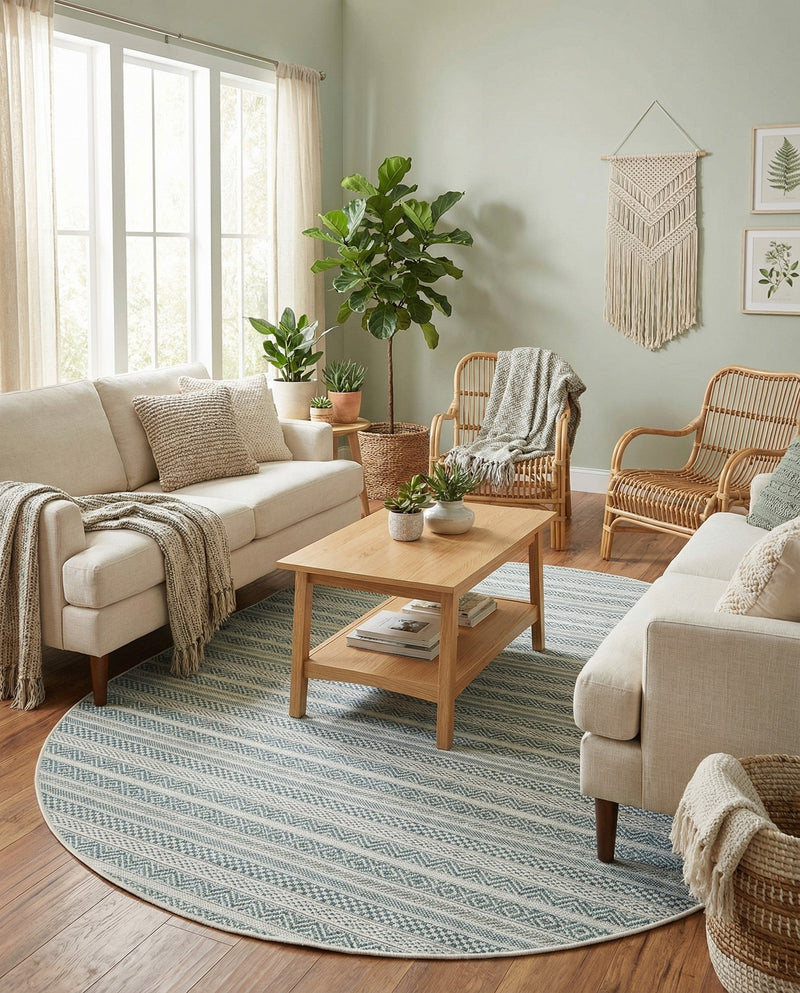 Seaside Stripes Collection Area Rug -  Boardwalk (Teal) Oval Teal  lifestyle 33
