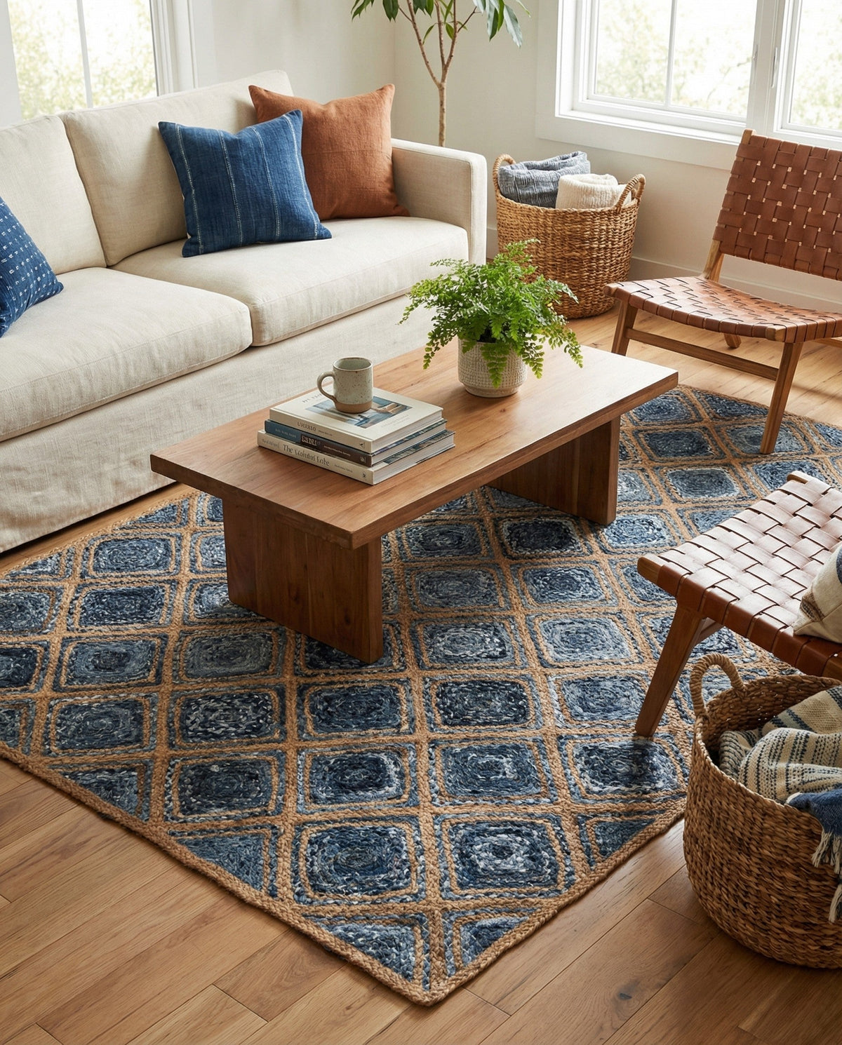Woven Seaside Jute Collection Area Rug - Marina Rectangle Blue  lifestyle 7