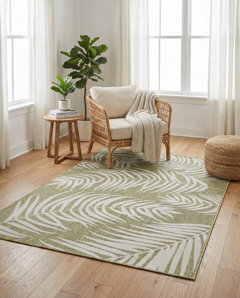 Seaside Blooms Collection Area Rug - Verdure (Green) Rectangle Green  lifestyle 30