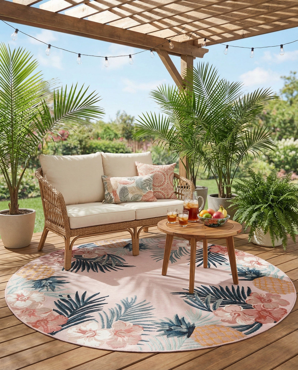 Seaside Blooms Collection Area Rug - Haven Round Pink  lifestyle 127