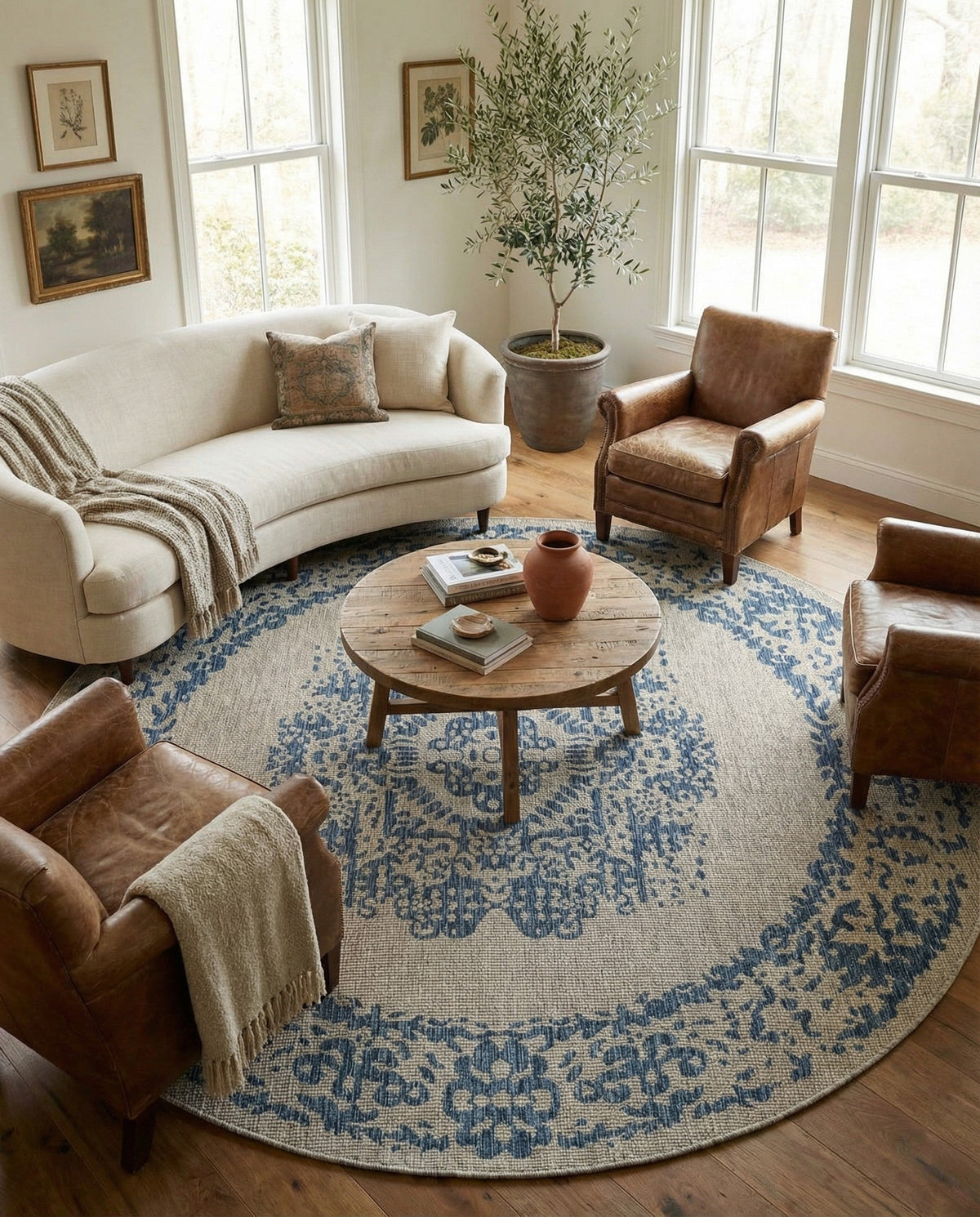 Patio Heritage Collection Area Rug - Savannah (Blue) Round Blue  lifestyle 126