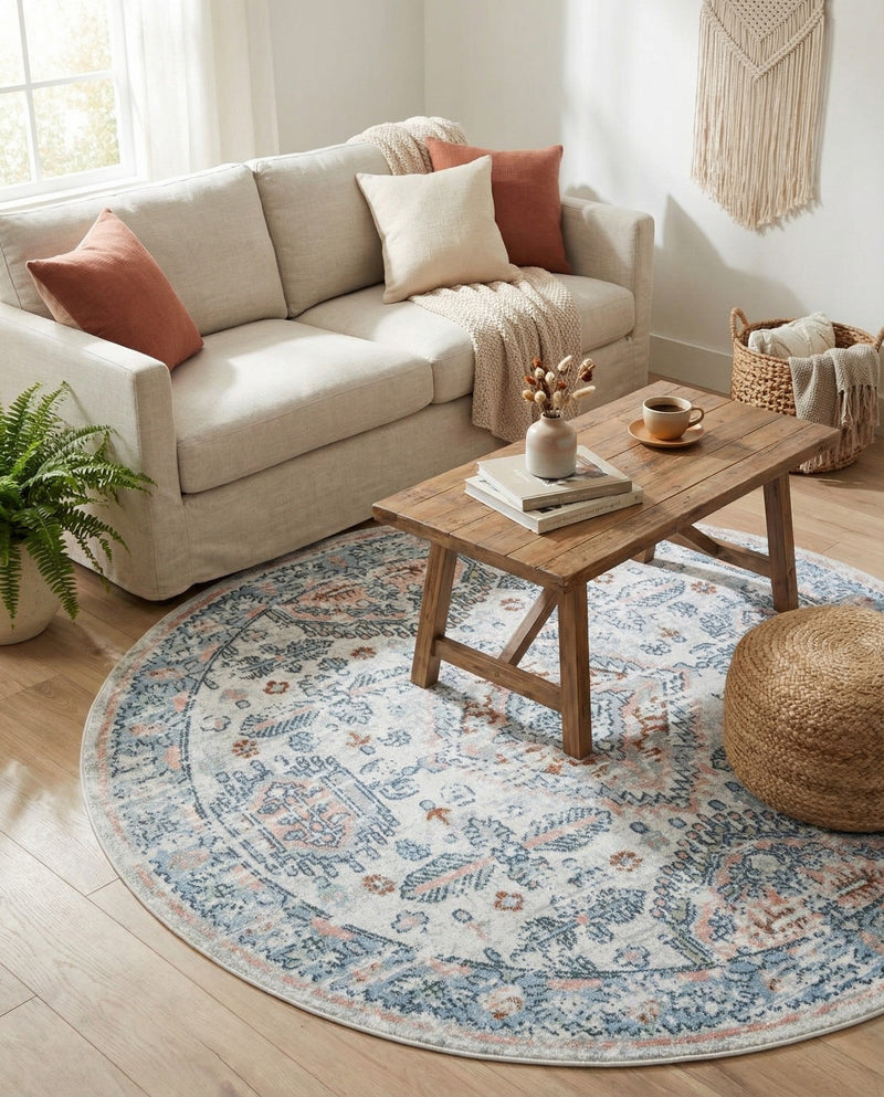 Aegean Elegance Washables Collection Area Rug -  Patmos Round Ivory  lifestyle 23