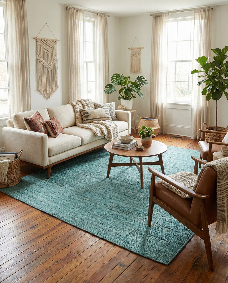 Woven Seaside Jute Collection Area Rug - Savannah (Turquoise) Rectangle Turquoise  lifestyle 10