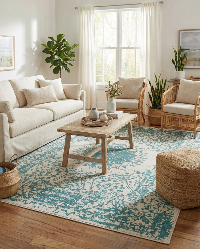 Patio Heritage Collection Area Rug -  Lafayette (Aqua) Rectangle Aqua  lifestyle 17