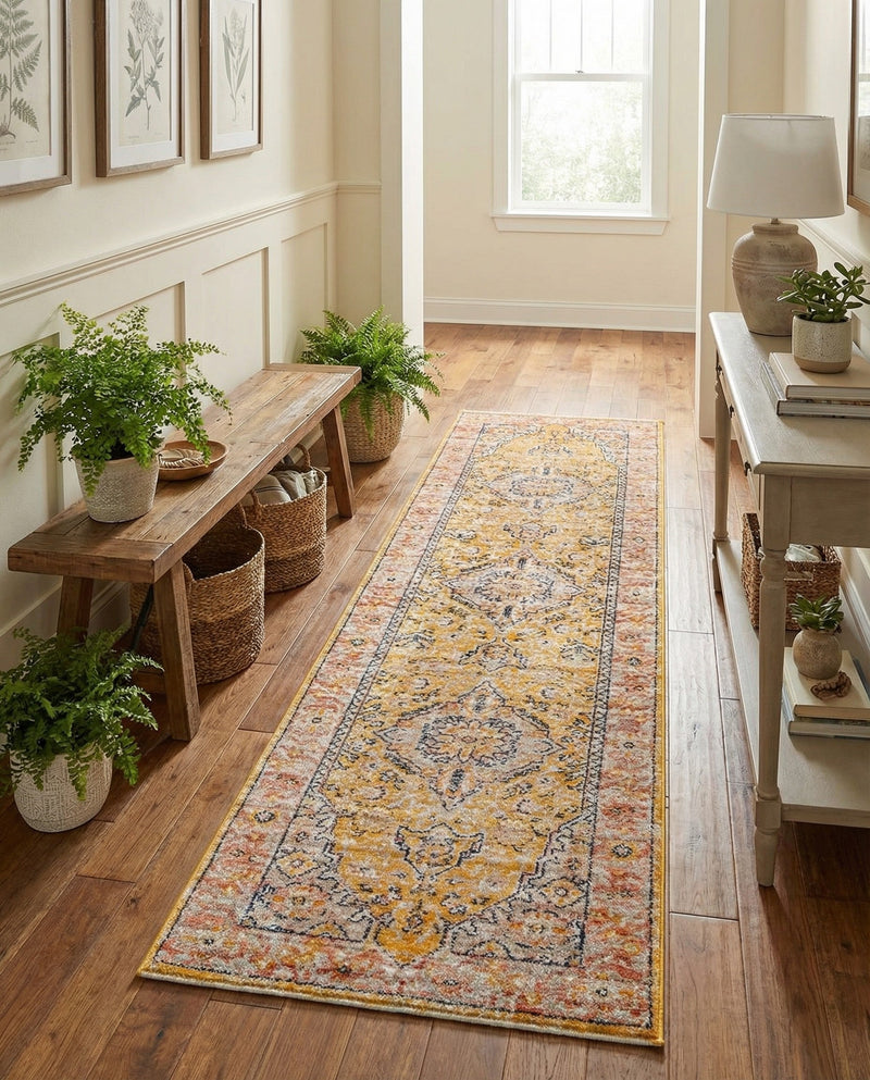 Seville Stripes Collection Area Rug - Cadiz (Yellow) Runner Yellow  lifestyle 65