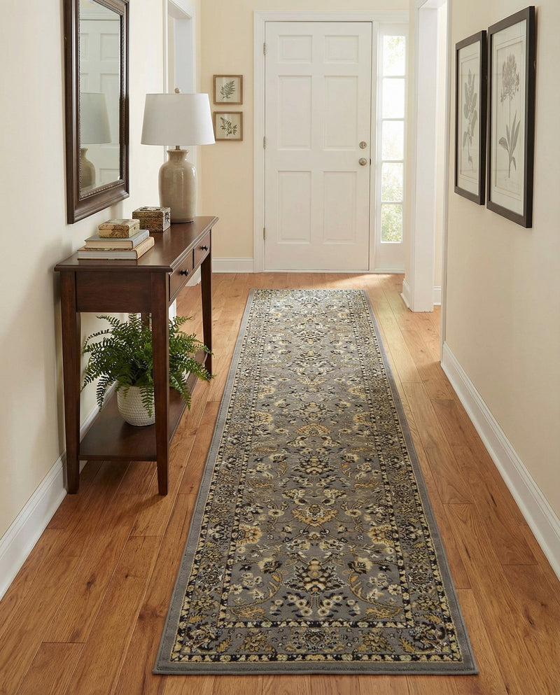 Isfahan Elegance Collection Area Rug - Naghsh-e Jahan (Gray) Runner Gray  lifestyle 46