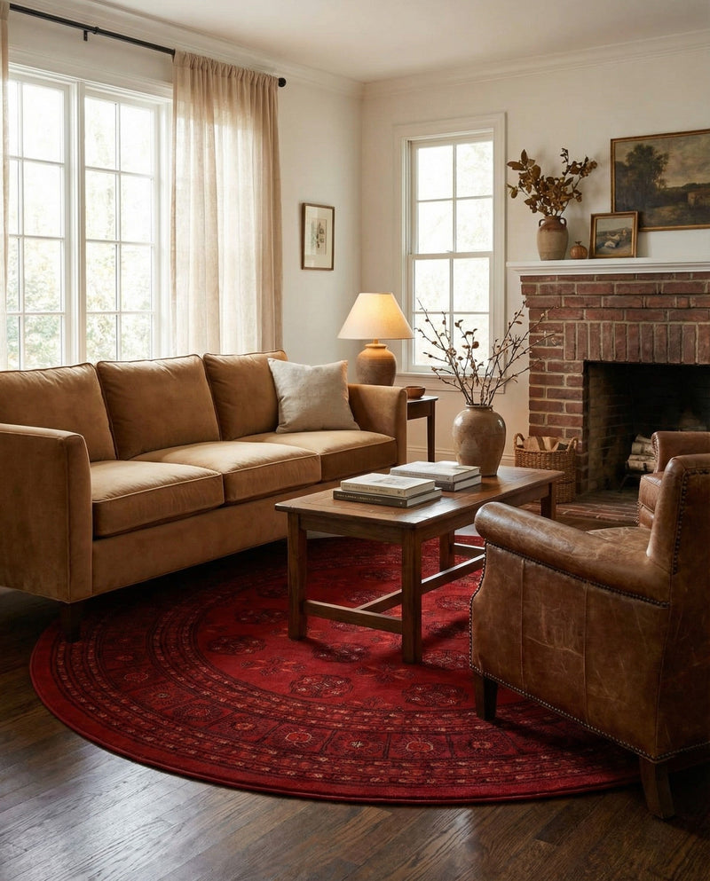 Samarkand Elegance Collection Area Rug -  Konye-Urgench Round Red  lifestyle 59