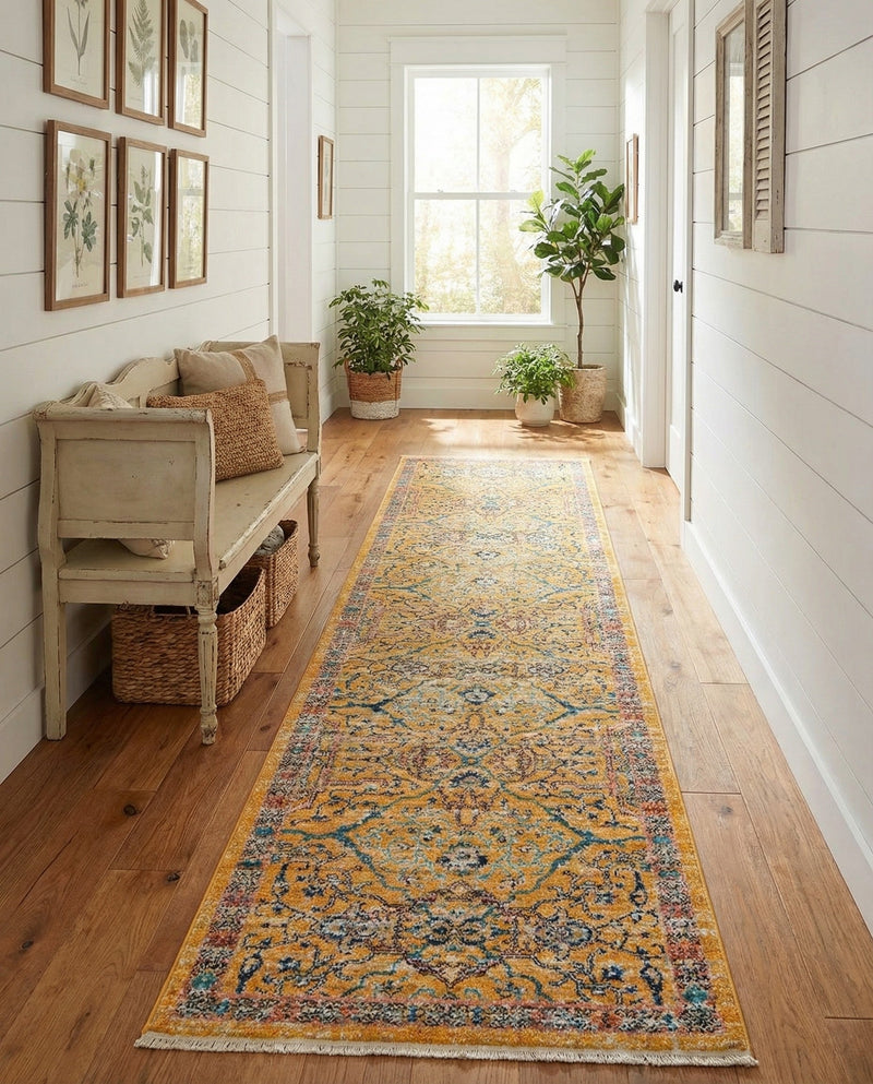 Seville Stripes Collection Area Rug -  Malaga (Yellow) Runner Yellow  lifestyle 75