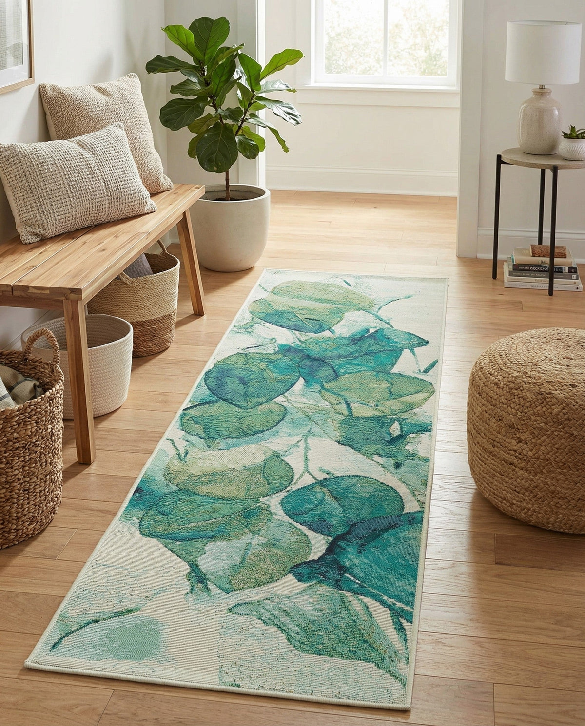 Seaside Blooms Collection Area Rug -  Flora Runner Blue Green  lifestyle 102