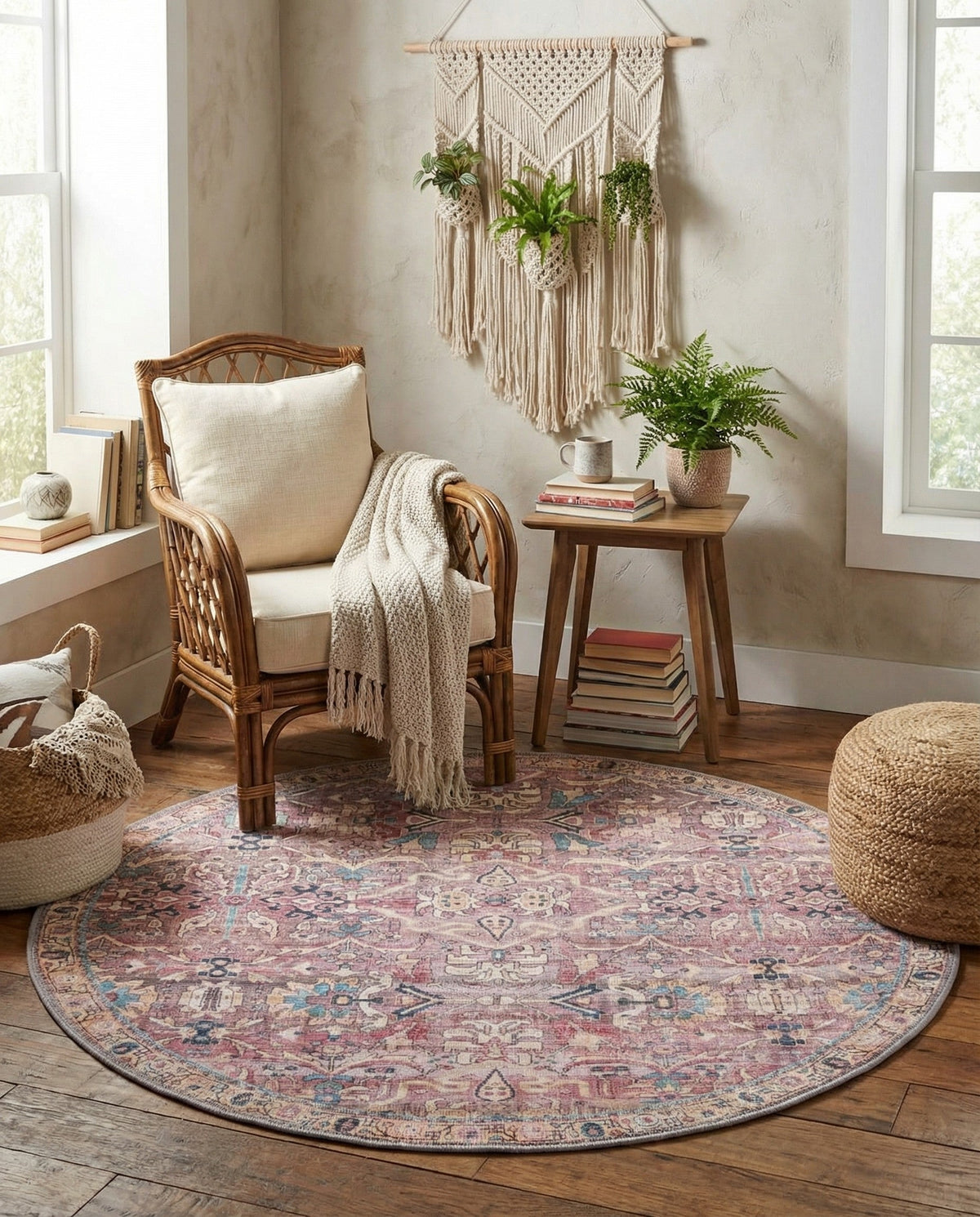 Vintage Memories Collection Area Rug -  Memories Round Pink  lifestyle 100