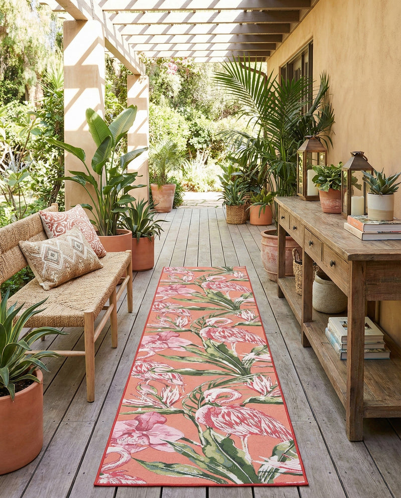Seaside Blooms Collection Area Rug -  Kyoto Runner Coral  lifestyle 56