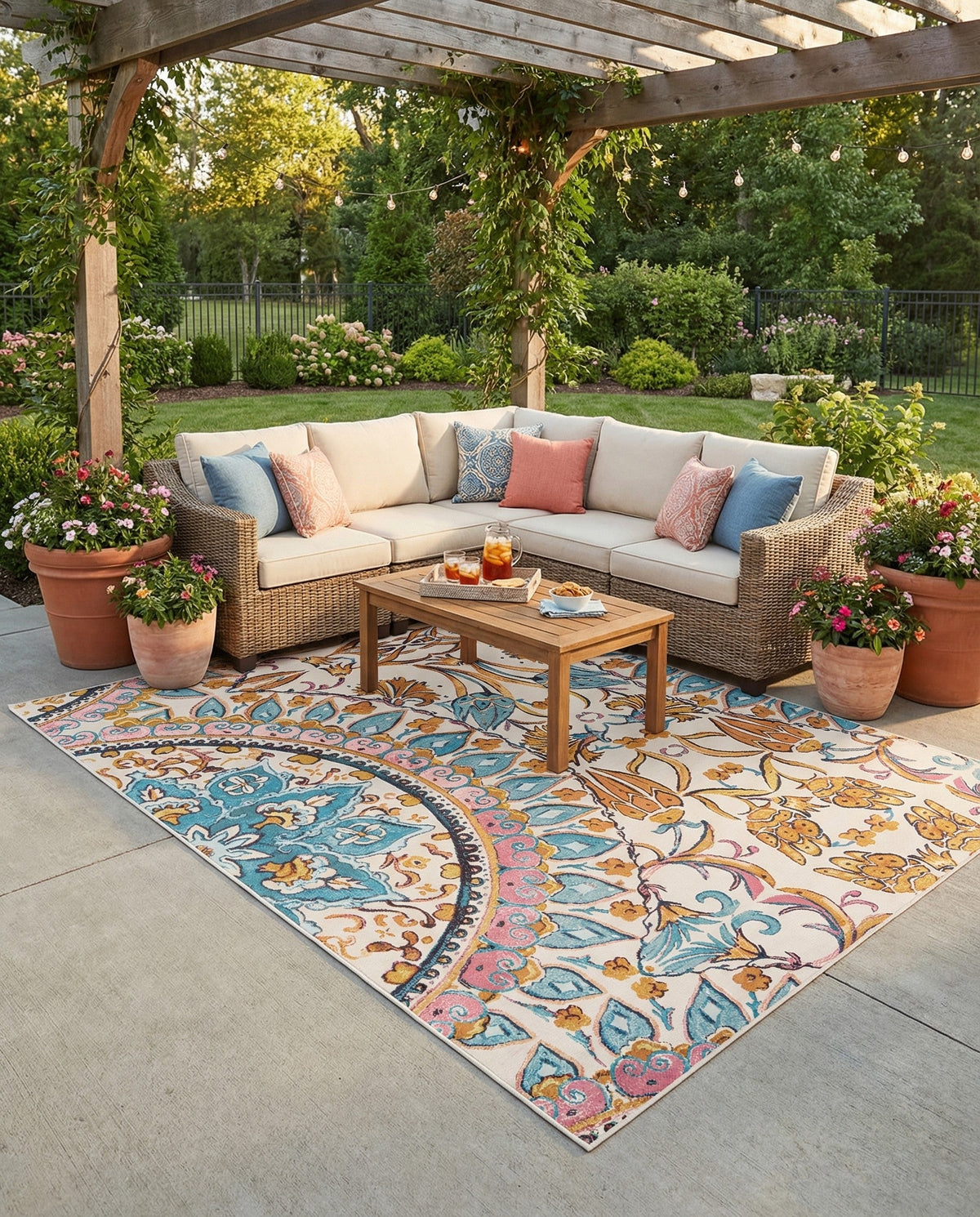 Patio Heritage Collection Area Rug - Tuscany Rectangle Multi  lifestyle 11