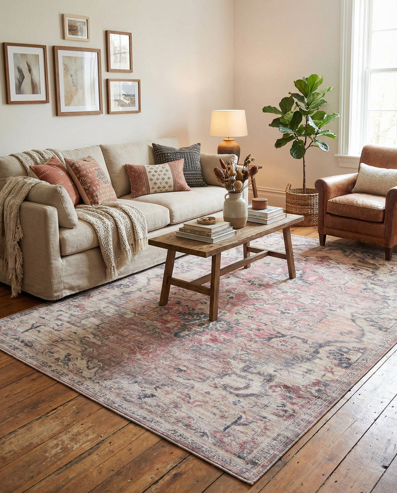 Vintage Memories Collection Area Rug - Echoes Rectangle Beige pink  lifestyle 8