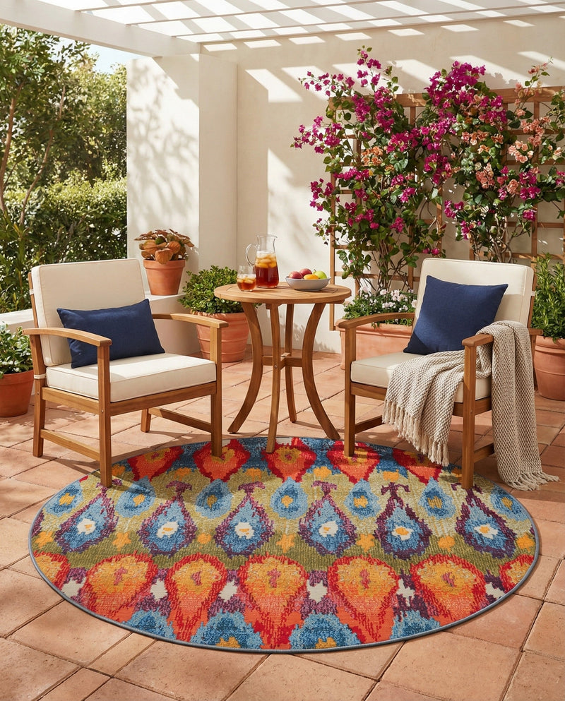 Urban Terrace Collection Area Rug -  Compass Round Multi  lifestyle 46