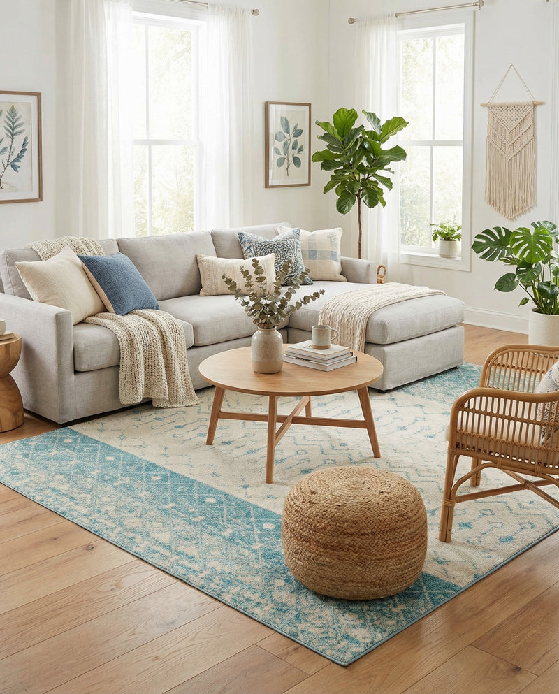 Mediterranean Lattice Collection Area Rug -  Casablanca (Ivory Blue) Rectangle Ivory Blue  lifestyle 12