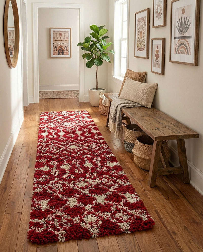 Berber Lattice Shag Collection Area Rug - Atlas (Burgundy Red) Runner Burgundy Red  lifestyle 27