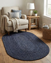 Woven Seaside Jute Collection Area Rug - Savannah (Navy Blue) Oval Navy Blue  lifestyle 52
