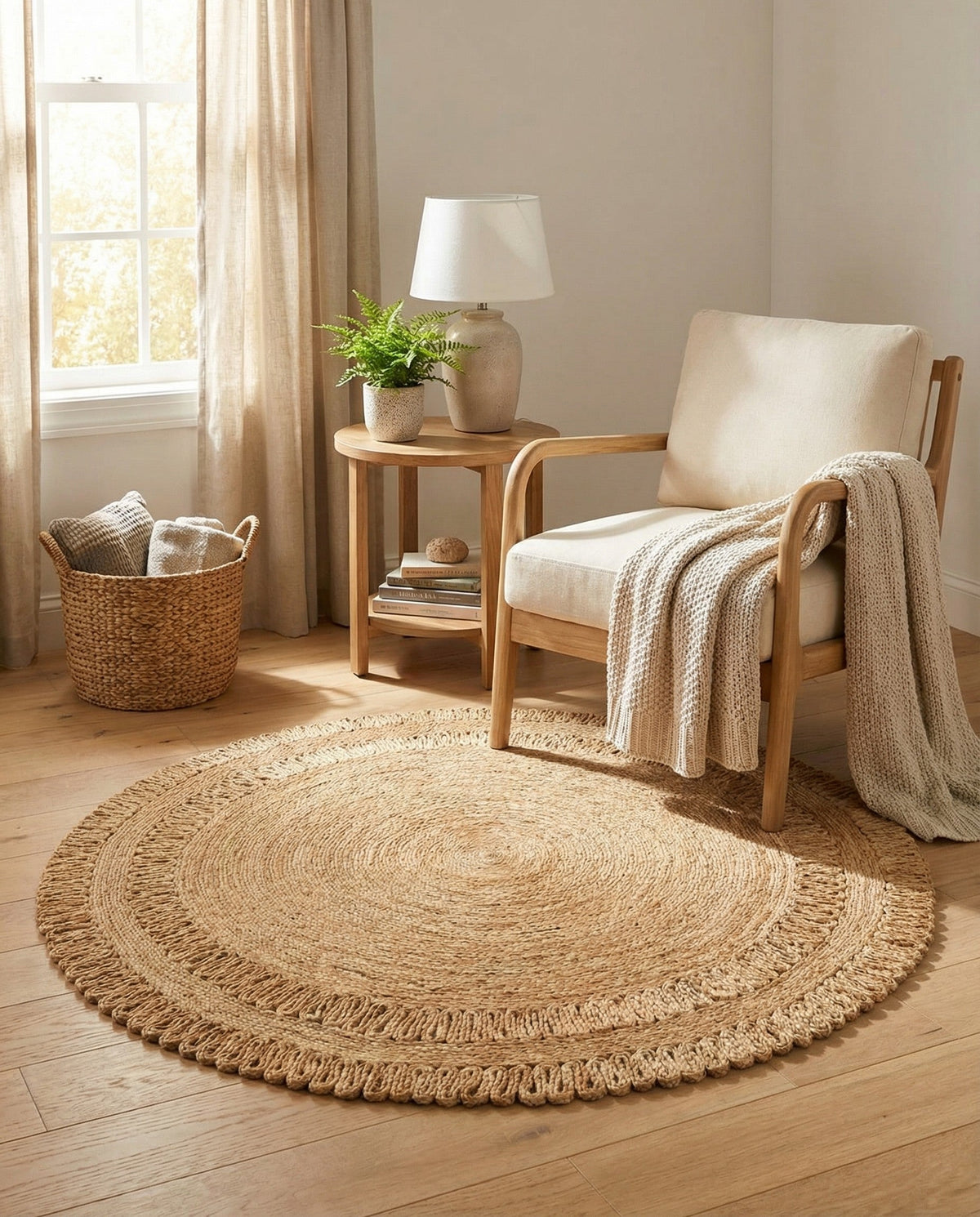 Woven Seaside Jute Collection Area Rug - Varadero Round Natural  lifestyle 21