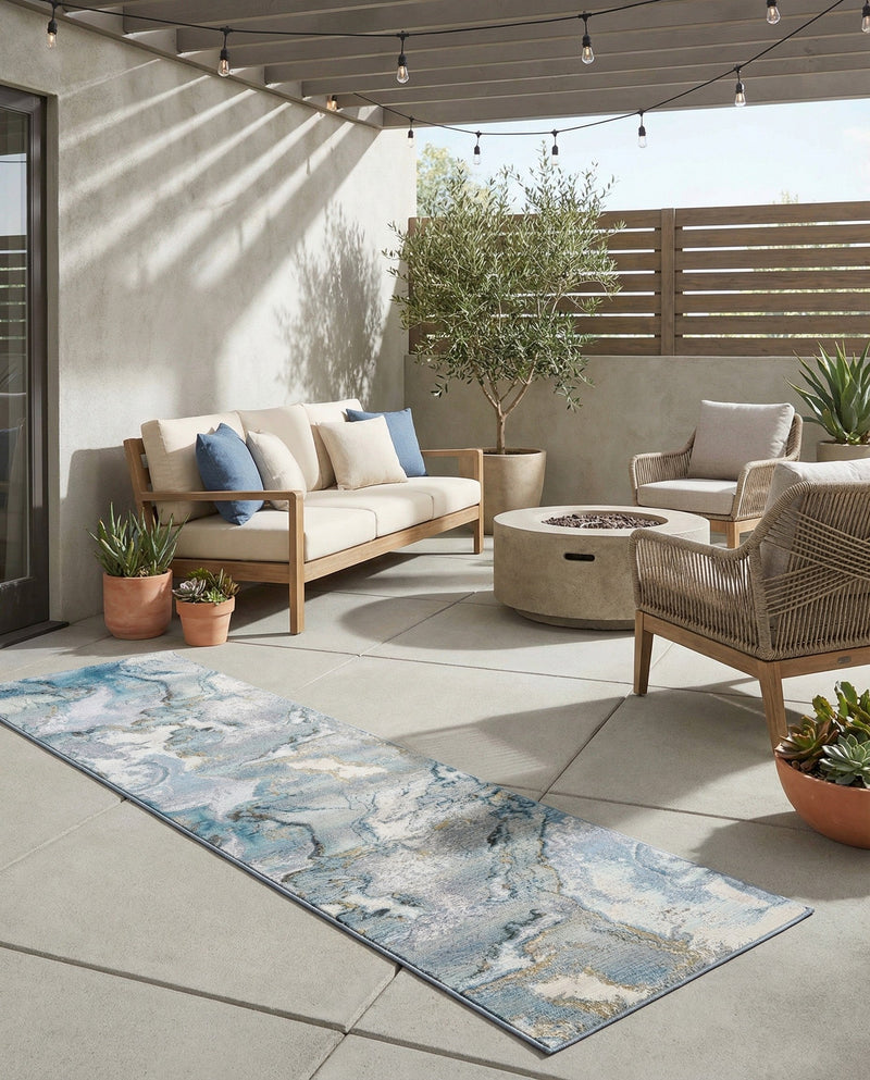 Urban Terrace Collection Area Rug -  Vertex Runner Blue and Ivory  lifestyle 68