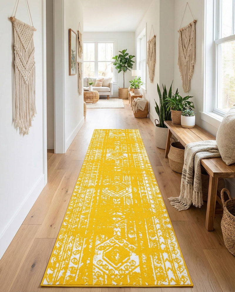 Brighton Stripes Collection Area Rug - Sussex (Yellow) Runner Yellow  lifestyle 28