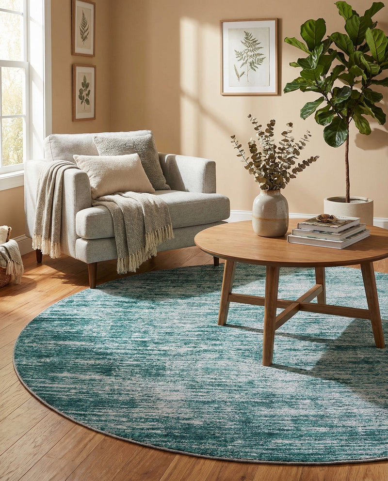 Sahara Essence Collection Area Rug - Oasis (Teal) Round Teal  lifestyle 41