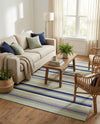 Coastal Stripe Dhurrie Collection Area Rug - Seashore Rectangle Aqua Blue and Gray  lifestyle 31