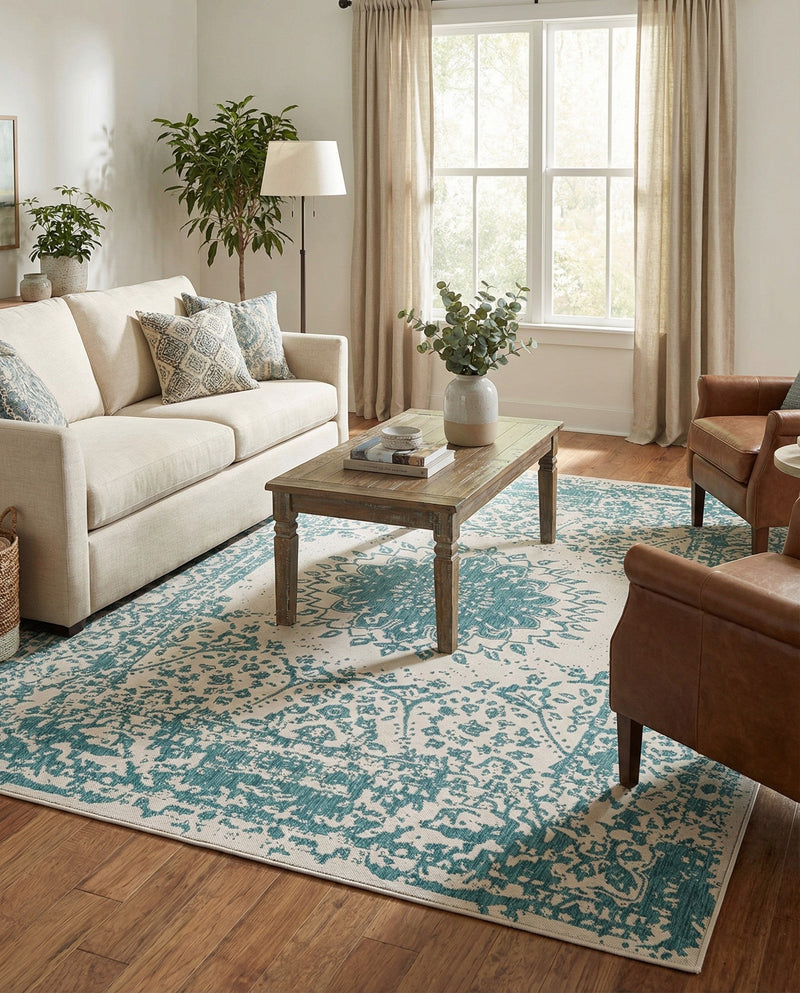 Patio Heritage Collection Area Rug -  Lafayette (Aqua) Rectangle Aqua  lifestyle 29