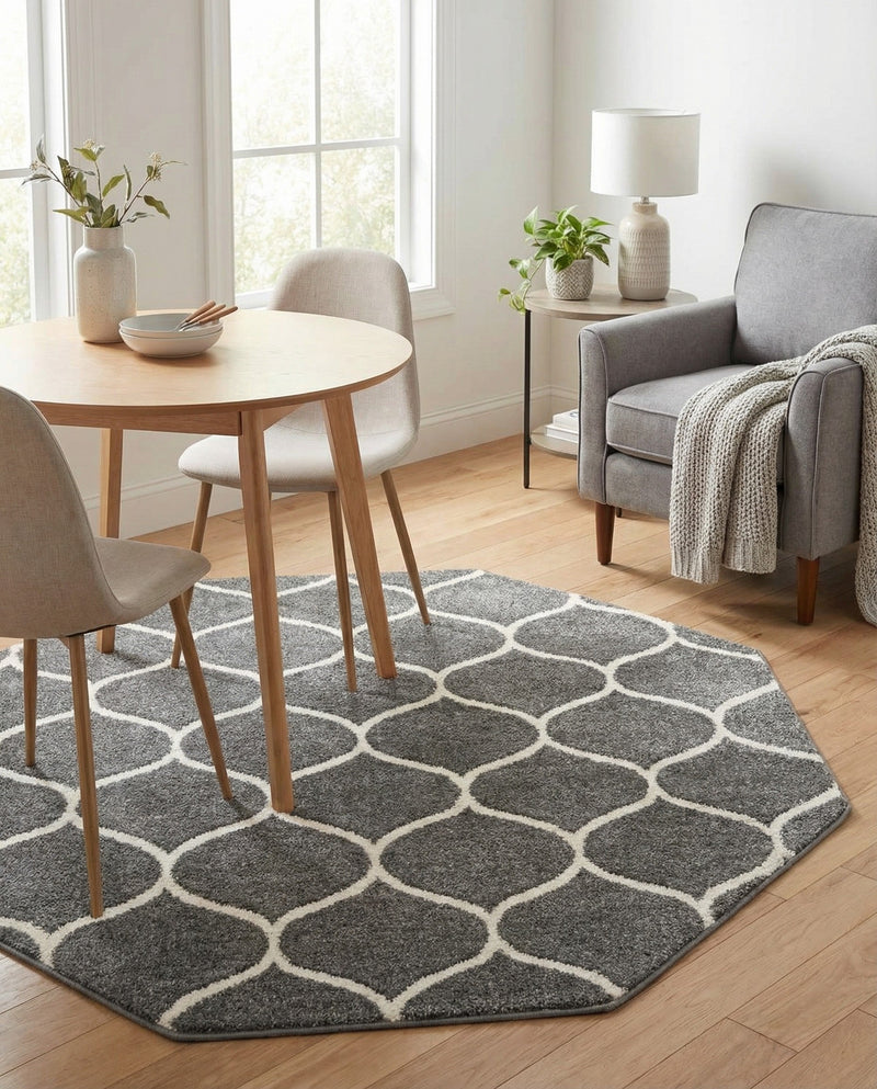 Trellis Mosaic Collection Area Rug -  Pergolatown (Dark Gray) Octagon Dark Gray  lifestyle 32