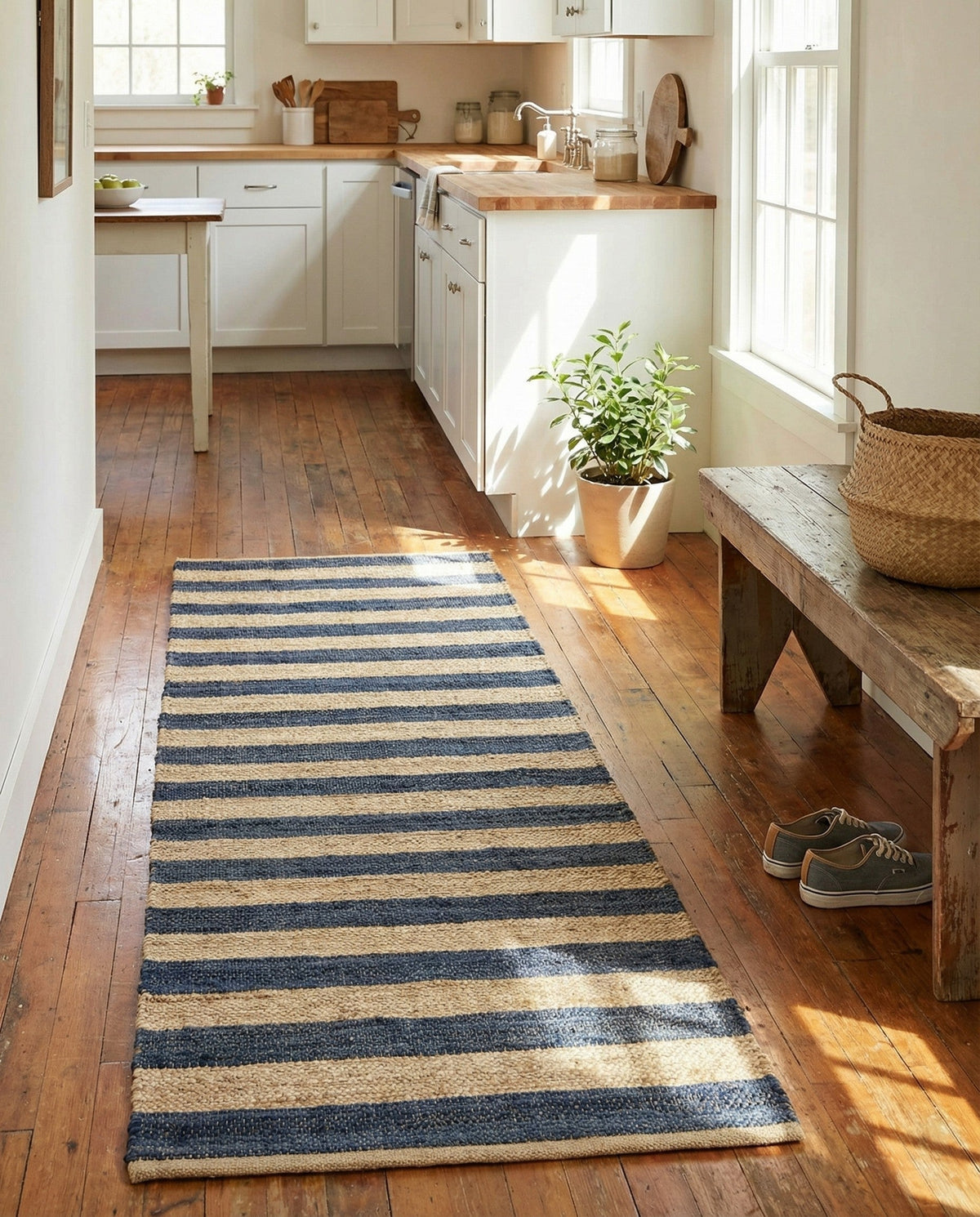 Woven Seaside Jute Collection Area Rug - Nantucket Runner Navy Ivory  lifestyle 133