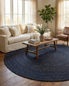 Woven Seaside Jute Collection Area Rug - Savannah (Navy Blue) Round Navy Blue  lifestyle 53