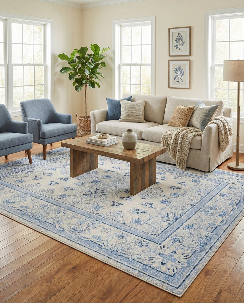 Horizon Collection Area Rug -  Meridian Rectangle Ivory Blue  lifestyle 29