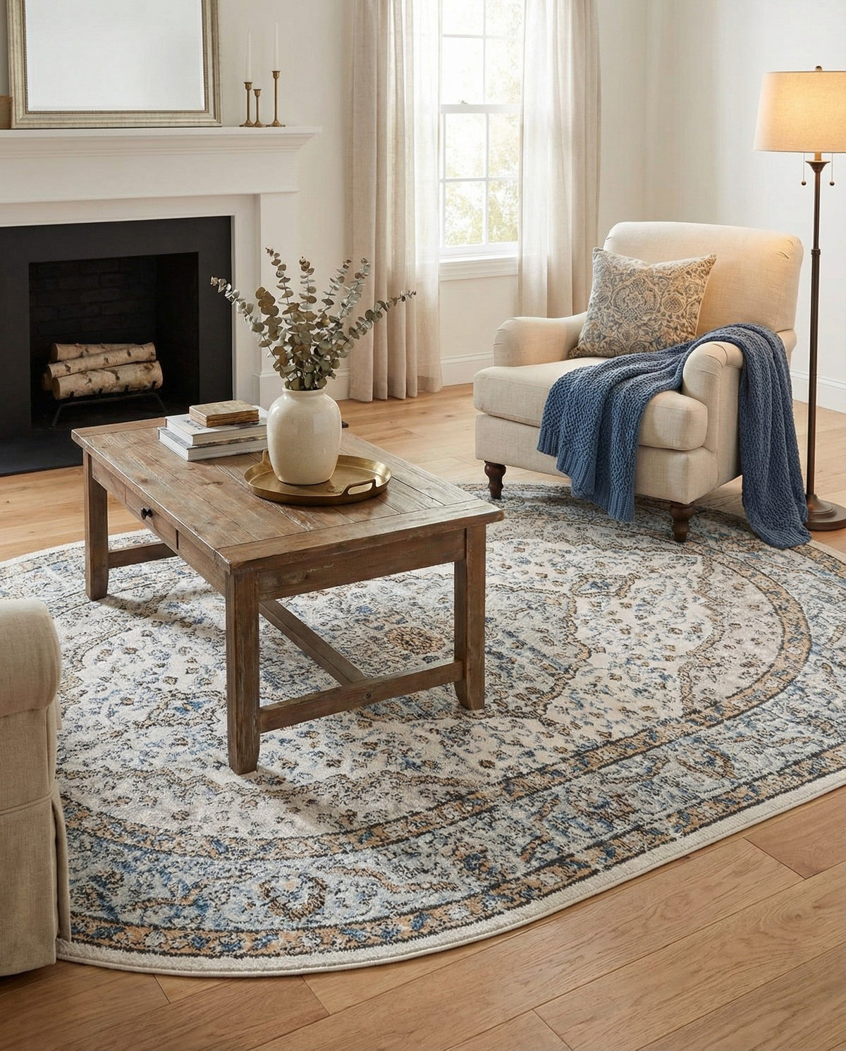 Mykonos Manor Collection Area Rug - Delos Oval Blue  lifestyle 63