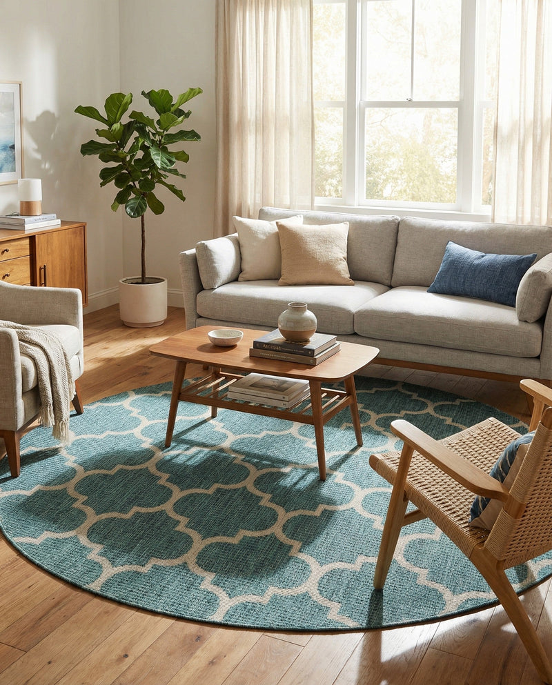 Savannah Pergola Collection Area Rug - Arbor (Teal) Round Teal  lifestyle 92