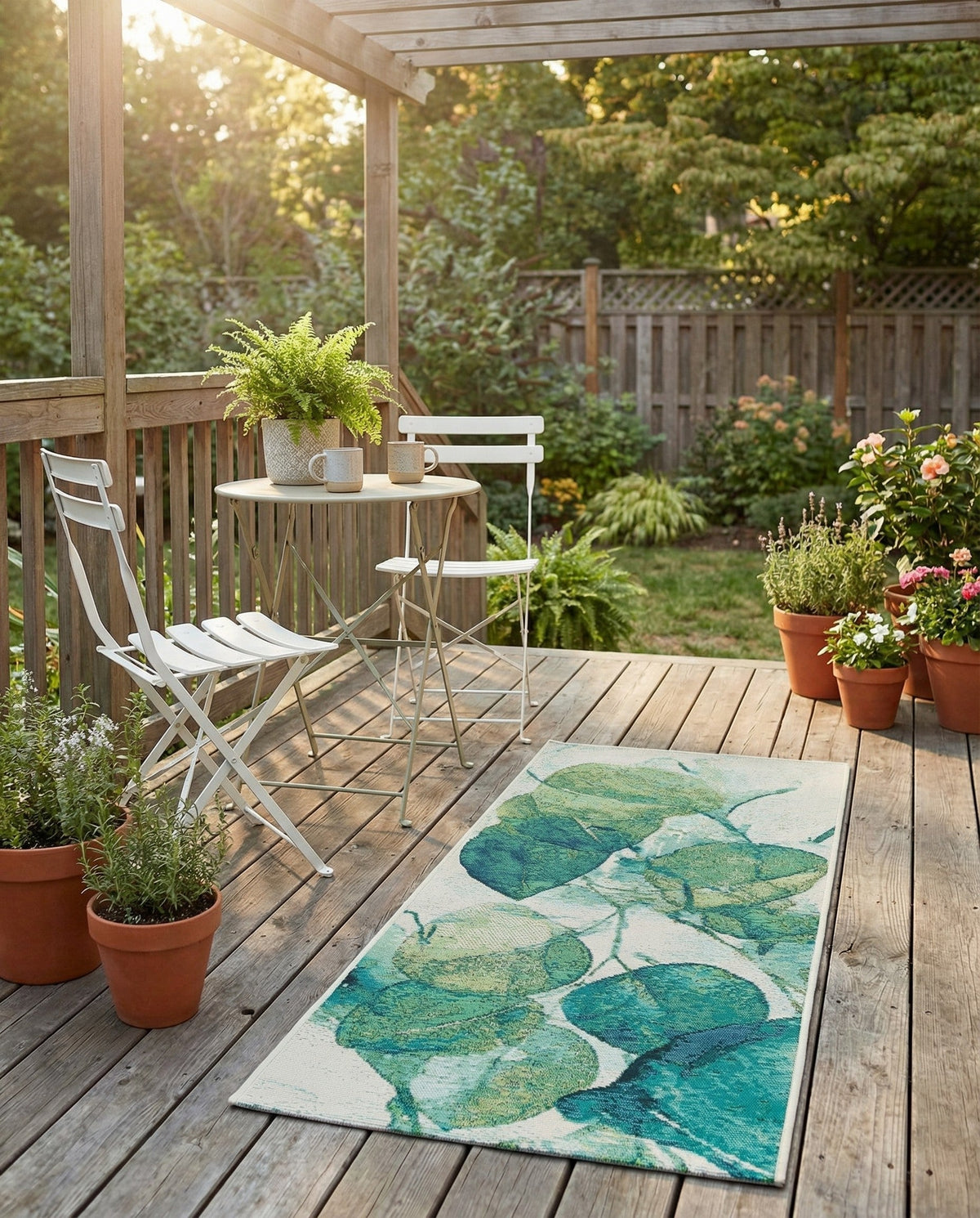 Seaside Blooms Collection Area Rug -  Flora Runner Blue Green  lifestyle 98