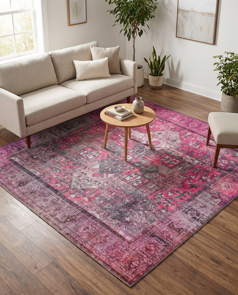 Heritage Elegance Collection Area Rug -  Windsor (Pink) Square Pink  lifestyle 52