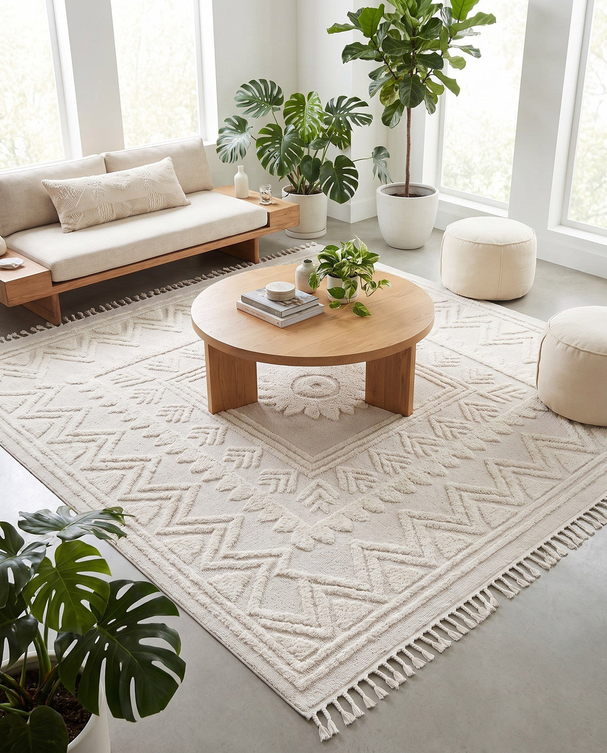 Sahara Chic Collection Area Rug -  Tangier Square Ivory  lifestyle 208