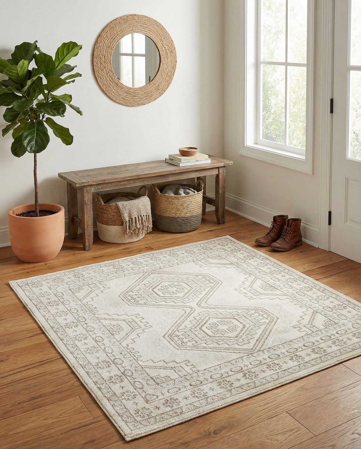 Savannah Elegance Collection Area Rug -  Tybee (Ivory) Square Ivory  lifestyle 87