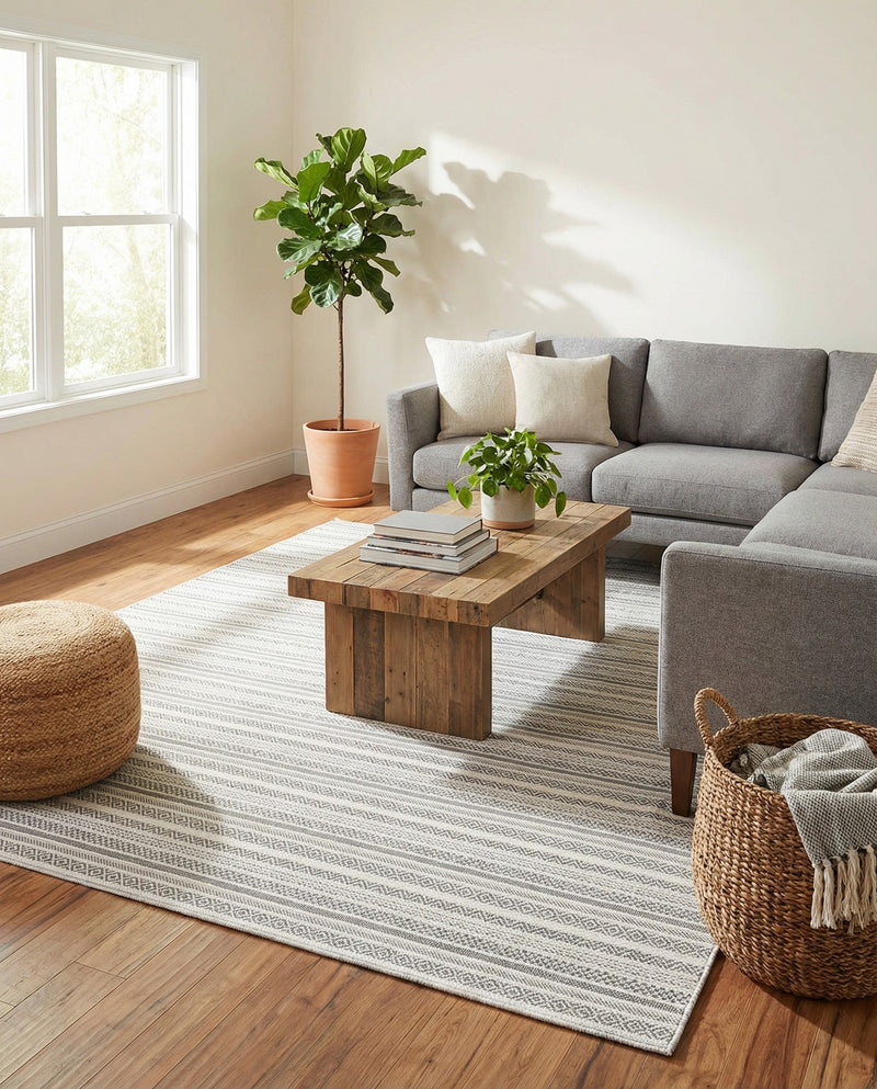 Seaside Stripes Collection Area Rug -  Boardwalk (Beige) Rectangle Beige  lifestyle 12