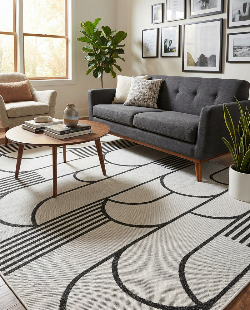 Urban Terrace Collection Area Rug -  Greenwich Rectangle White and Black  lifestyle 28