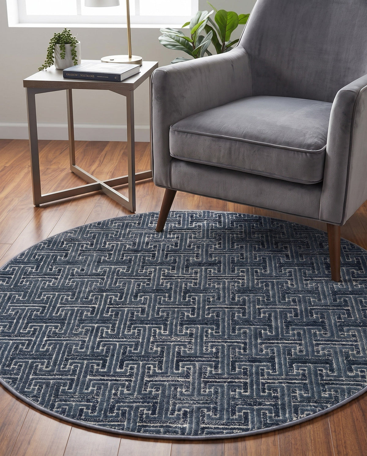 Metro Heights Collection Area Rug -  Hamilton Round Navy Blue  lifestyle 106