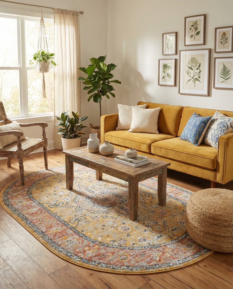 Seville Stripes Collection Area Rug - Cadiz (Yellow) Oval Yellow  lifestyle 68