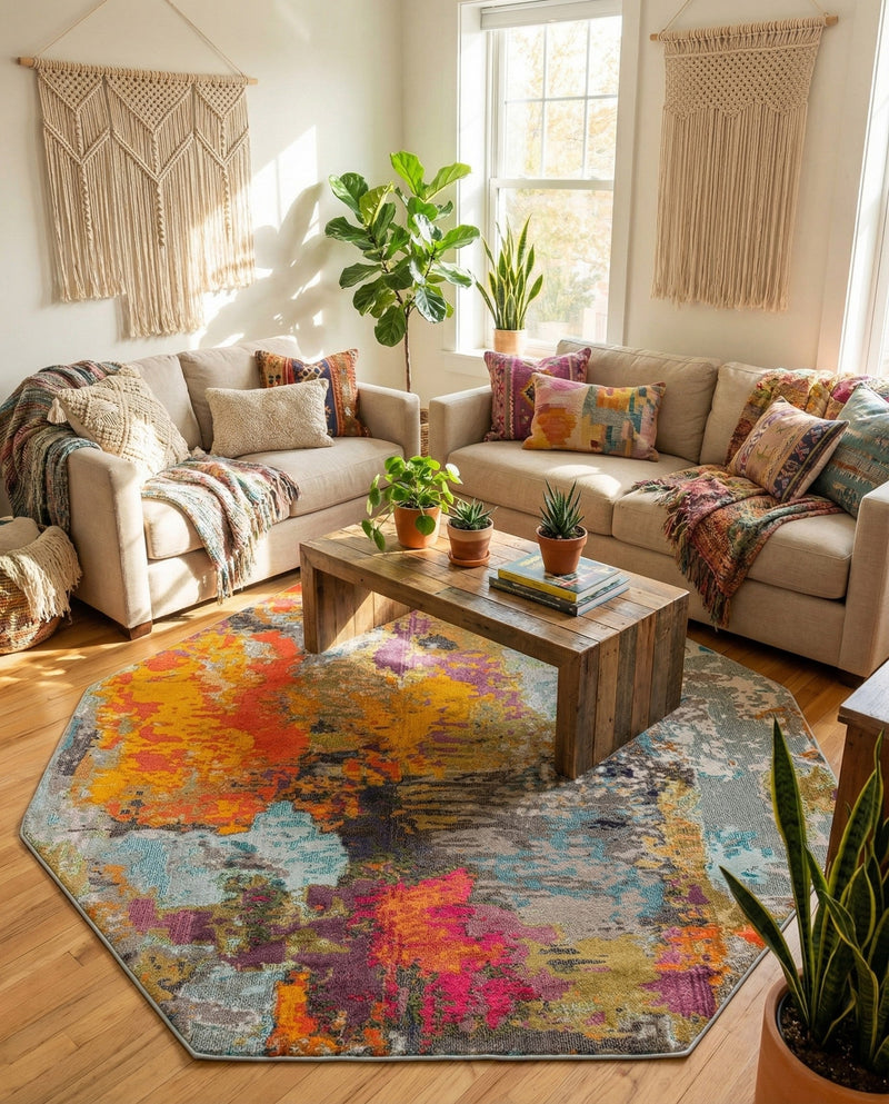 Colorburst Oasis Collection Area Rug -  Spectrum Octagon Multi  lifestyle 25
