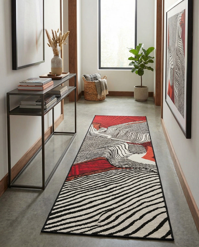 Urban Terrace Collection Area Rug -  Porch Runner Red and Black  lifestyle 42
